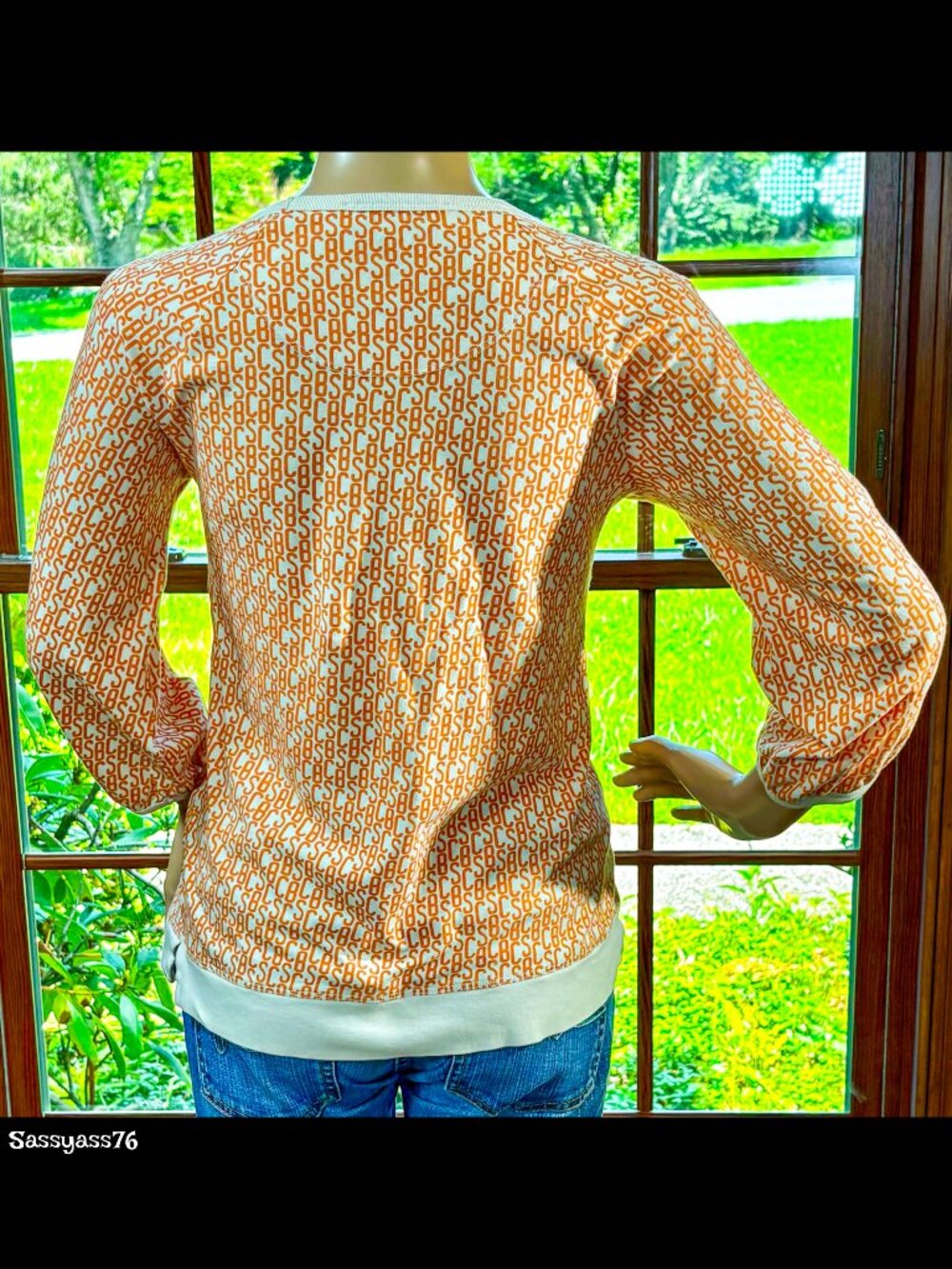 🆕SEE BY CHLOE▪️RARE Cream & Orange Monogram Long Sleeve Cotton Top - Picture 2 of 8
